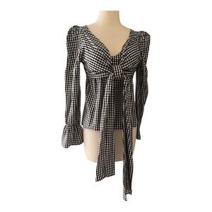 Walter Baker Gingham Plaid Black White Tie Front Shirt Women’s Size Small Cotton